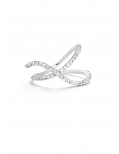 Flou Overlapping Two Row, 18K White Gold + Diamond Pavé Ring solde