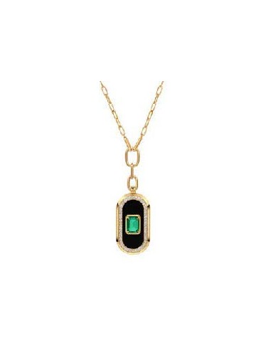 Battuta, 18K Yellow Gold, Emerald, + White Diamond Necklace solde