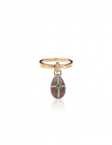 Enchanted Egg Charm, 14K Yellow Gold, Grey Moonstone + Emerald Flip Ring Economisez 