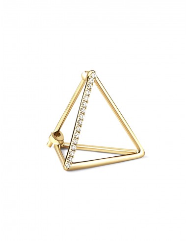 3D Triangle, 18K Yellow Gold + Pavé Diamond Earring, Medium brillant des détails fins