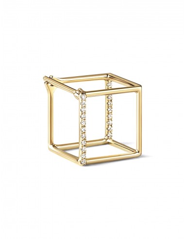 3D Square, 18K Yellow Gold + Diamond Pavé Earring, Small pas cher 