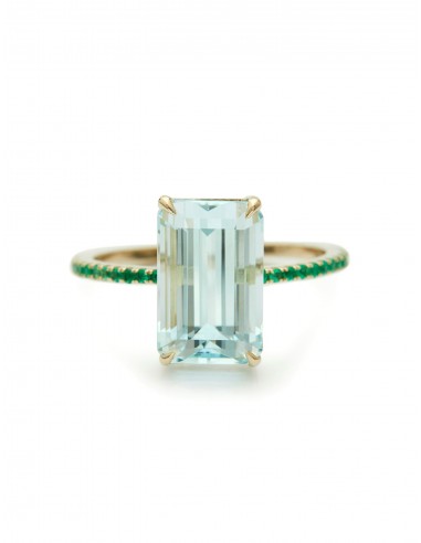 Spring, 18K Yellow Gold, Emerald + Aquamarine Ring Dans la société mordern