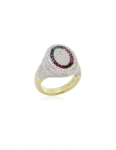 The 6th Rainbow, 14K Yellow Gold, Multi-Gemstones + Diamond Signet Ring Les magasins à Paris et en Île-de-France