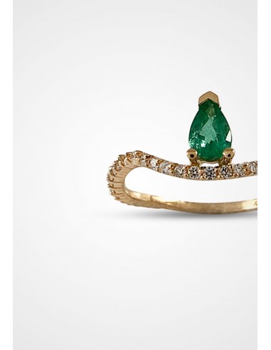 Ocean Drop Nalu, 14K Yellow Gold, Emerald + Pavé Diamond Ring vente chaude votre 