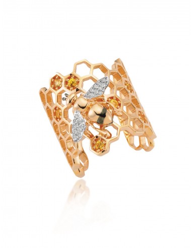 Honeycomb, 14K Rose Gold, Yellow Sapphire + Diamond Ring le des métaux précieux