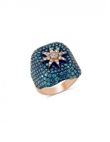 Venus Star, 14K Rose Gold + Blue Diamond Ring de France