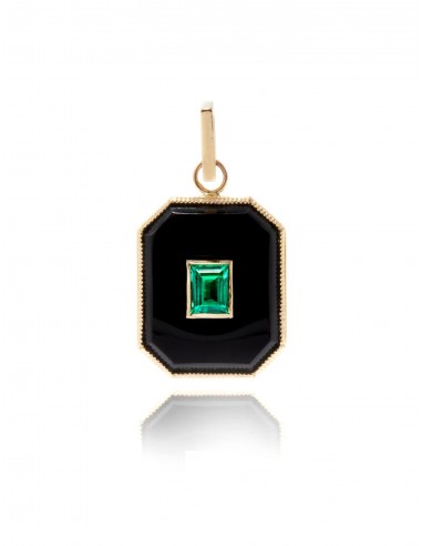 14K Yellow Gold, Onyx + Emerald Charm la colonne vertébrale