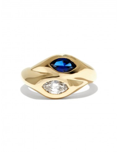 Toi et Moi Marquise Bubble, 14K Yellow Gold, Sapphire + Diamond Ring pas chere