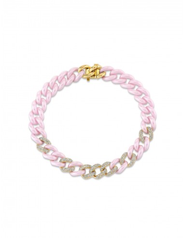 7 Medium Link, 18K Yellow Gold, Pink Ceramic + Pavé Diamond Bracelet Comparez plus de prix