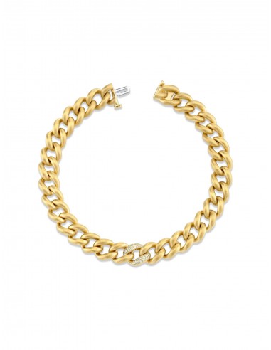 Single Pavé Matte Medium Link, 18K Yellow Gold Bracelet pas cheres