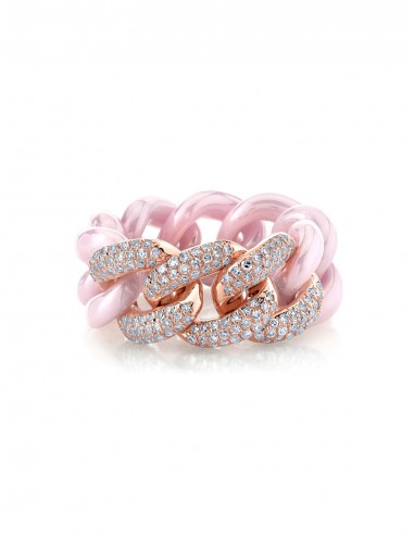 Triple Pavé Pink Ceramic Essential Link, 18K Rose Gold Ring Voir les baskets