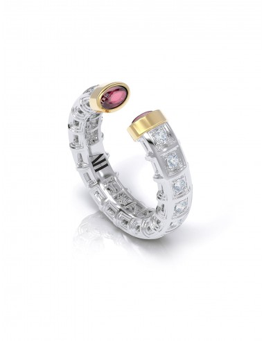 The Open Odeon, 18K Gold, Tourmaline + Diamond Ring la colonne vertébrale