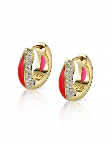 The Perfect, 18K Yellow Gold, Red Enamel + Diamond Huggies de technologie