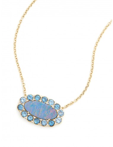 Opal, 18K Yellow Gold, Blue Topaz + Diamond Necklace chez Cornerstreet bien 