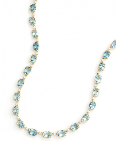 Oval, 18K Yellow Gold, Aquamarine + Diamond Necklace meilleur choix