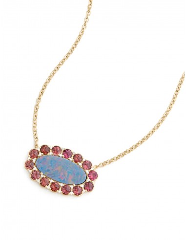 Opal, 18K Yellow Gold, Pink Tourmaline + Diamond Necklace store