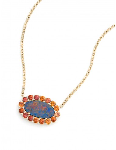 Opal, 18K Yellow Gold, Orange Sapphire + Diamond Necklace prix