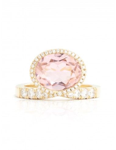 Elevated Oval, 18K Yellow Gold, Pink Tourmaline + Diamond Ring Paris Déstockage Promo