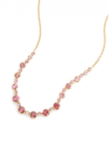 Graduated Round, 18K Yellow Gold + Pink Tourmaline Necklace pas cher chine