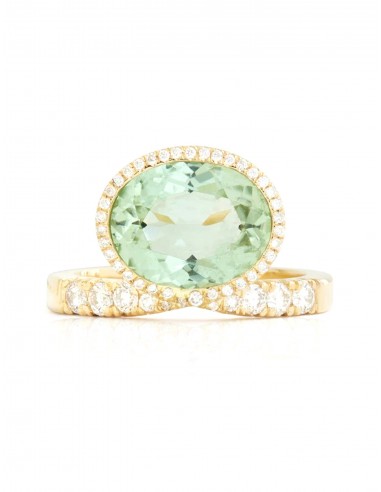 Elevated Oval, 18K Yellow Gold, Green Tourmaline + Diamond Ring la chaussure