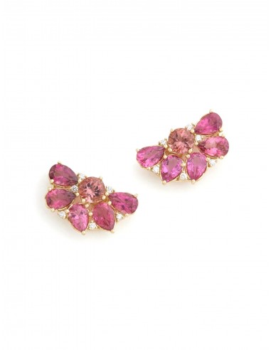 Floral Cluster, 18K Yellow Gold, Pink Tourmaline + Diamond Stud Earrings Par le système avancé 