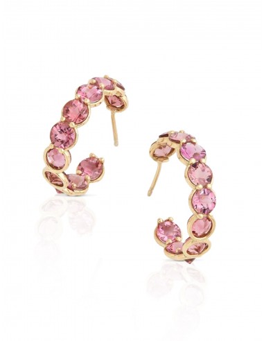 Round Faceted, 18K Yellow Gold + Pink Tourmaline Hoop Earrings Les êtres humains sont 