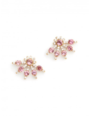 Tutu, 18K Yellow Gold, Pink Tourmaline + Diamond Stud Earrings Faites des économies