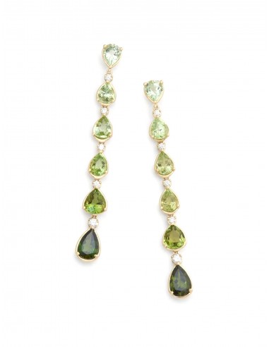 Ombré Pear Shape Drop, 18K Yellow Gold, Green Tourmaline + Diamond Earrings livraison gratuite