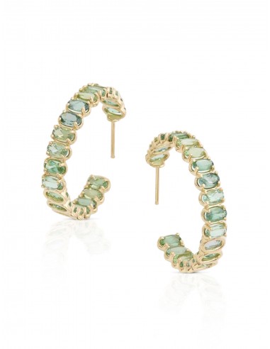 Oval Shaped, 18K Yellow Gold + Light Green Tourmaline Hoop Earrings Découvrez la collection