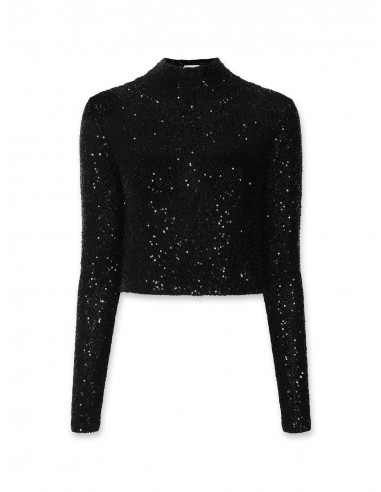 Sequin Cashmere Silk Cropped Mock Neck à prix réduit toute l'année