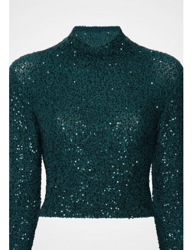 Sequin Cashmere Silk Cropped Mock Neck Paris Déstockage Promo