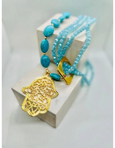 Joelle Turquoise Gemstones Hamsa Necklace Les magasins à Paris et en Île-de-France