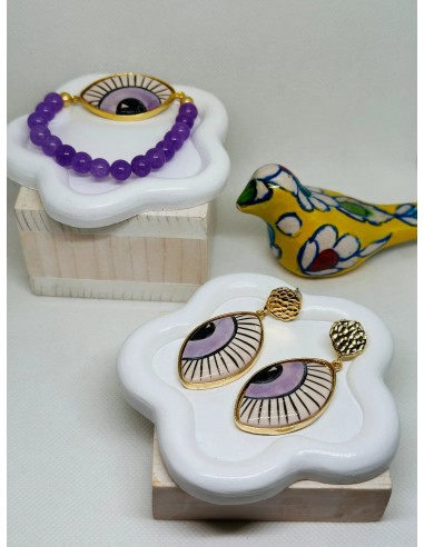 Iris Hand Painted Ceramic Earring and Bracelet Set Comparez et commandez 