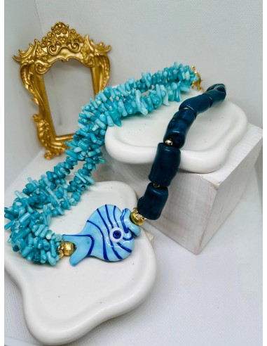 Joelle Blue Fish Ceramic and Coral Necklace en ligne des produits 