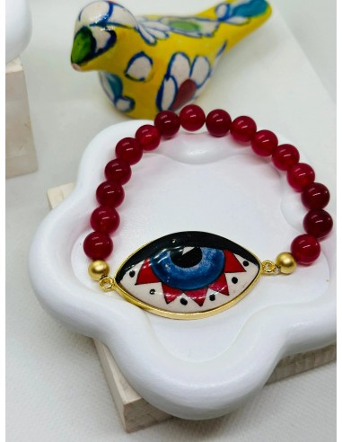 Iris Hand Painted Red Ceramic Bracelet en ligne