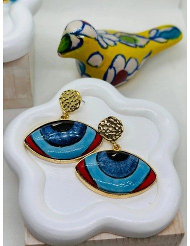 Iris Hand Painted Blue Turquoise Ceramic Earrings france