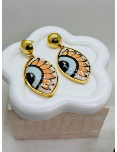 Iris Hand Painted Orange Ceramic  Earrings 50% de réduction en Octobre 2024