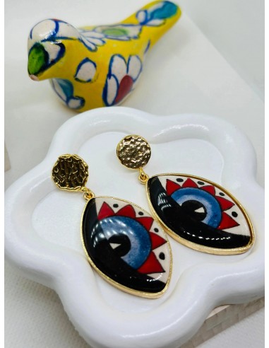 Iris Hand Painted Red Ceramic  Earrings en stock