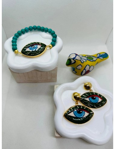 Iris Hand Painted Wavy Ceramic Earring and Bracelet Set paiement sécurisé