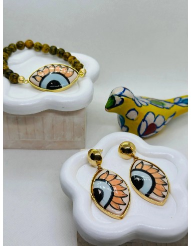 Iris Hand Painted Orange Ceramic Earring and Bracelet Set Comment ça marche