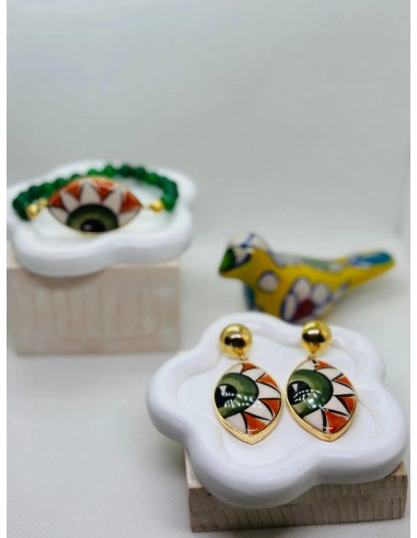 Iris Hand Painted Green Ceramic Earring and Bracelet Set sélection de produits