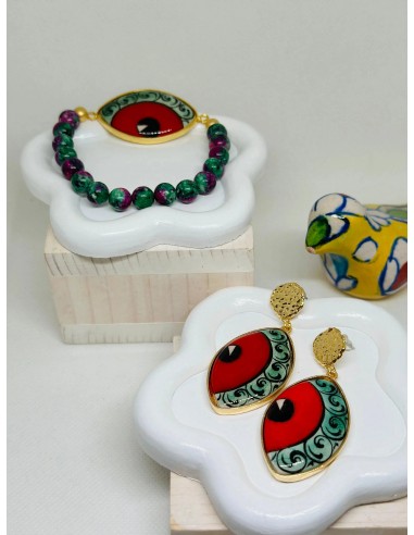 Iris Hand Painted Multicolor Ceramic Earrings & Bracelet Set 2 - 3 jours ouvrés.