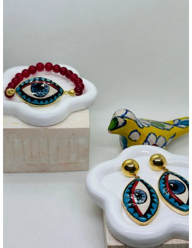 Iris Hand Painted Striped Ceramic Earring and Bracelet Set Véritable concentré