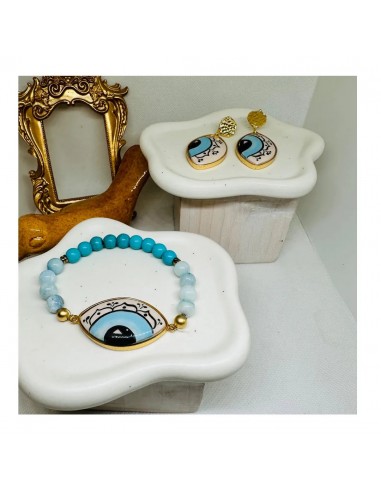 Iris Hand Painted Blue Grey Ceramic Earring and Bracelet Set vous aussi creer 