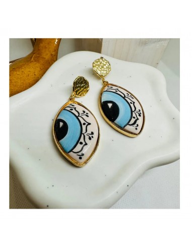 Iris Hand Paint Blue Grey Ceramic Earrings Les êtres humains sont 